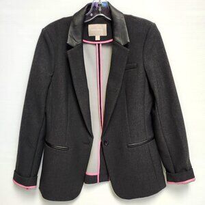 Banana Republic Women's Grey Single Button Blazer W/Faux Leather Trim Size 10